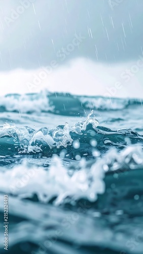 Close up shot of splashing ocean wave water droplets.