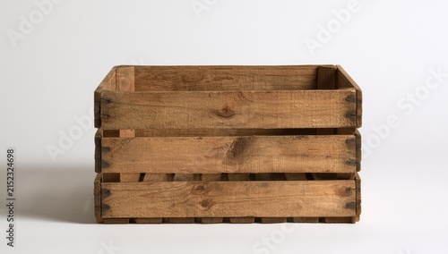 Rustic Wooden Crate Empty Isolated on White Background.