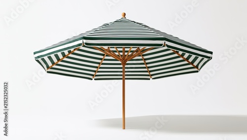 Elegant Striped Patio Umbrella with Wooden Pole and Frame.