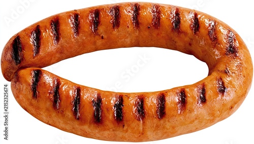 Delicious Grilled Sausage with Perfect Grill Marks on White Background.
