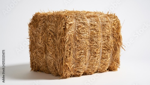 A Single Rectangular Hay Bale Isolated on a White Background.