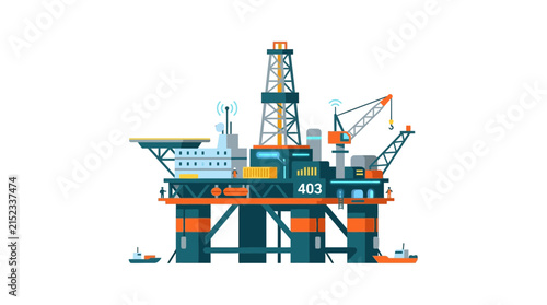 Offshore Oil Rig Platform, Industrial Marine Engineering, Isolated
