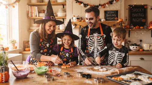 Photo of family wearing vampire costumes on Halloween