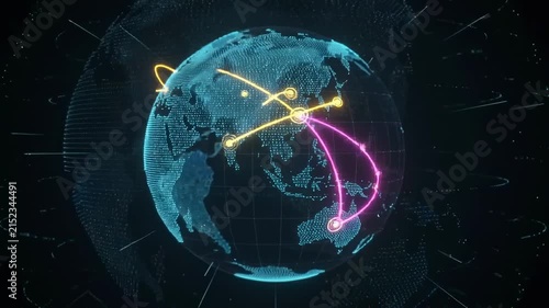 Global communication network with vibrant arcs across digital earth