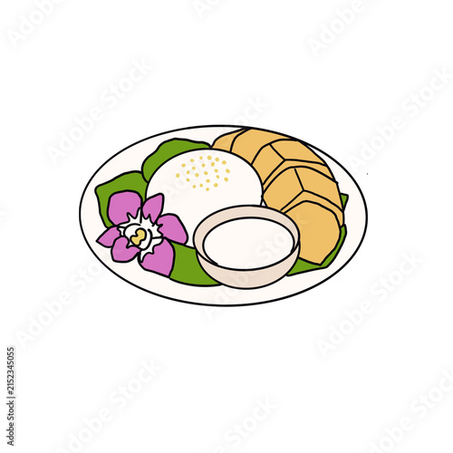 Creamy durian sticky rice dessert with sweet glutinous rice and rich coconut milk, a traditional Southeast Asian treat