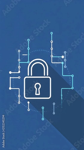Digital Security Concept Animation with Glowing Lock and Network Connections