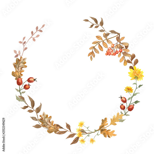 Watercolor Autumn Floral Wreath Illustration