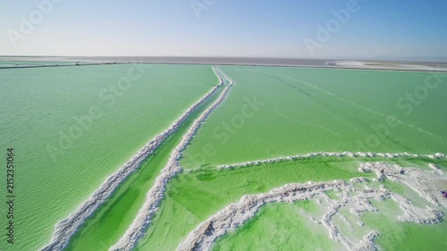 Aerial View of Ten-Thousand-Zhang Salt Bridge in Qarhan Salt Lake: Pure Emerald Water, White Salt Causeway and Sunlight in Qinghai