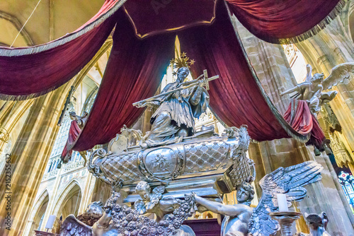 Silver tomb of Saint John of Nepomuk inside St Vitus Cathedral in Prague Castle, Czechia