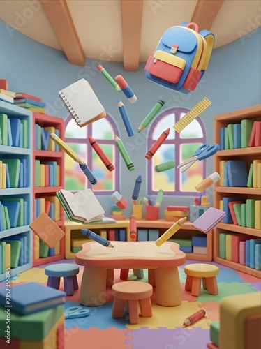 School supplies classroom floating