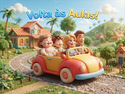Family driving to school