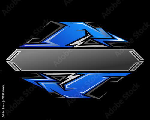 Abstract Blue and Black Racing Badge Design with Copy Space for Team Emblem and Sports Decal Illustration