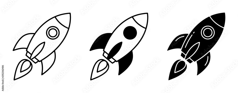 Fototapeta premium Rocket Ship Icons, Spacecraft Vector Illustrations, and Launch Symbols for Futuristic Projects