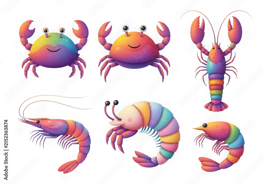 Naklejka premium Colorful cartoon sea creatures illustration with vibrant colors