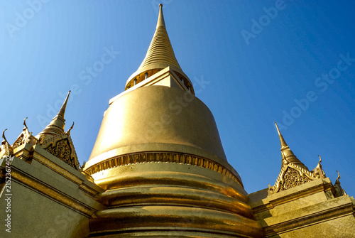 Exterior of the golden Wat Phra Kaeo - Phra Si Rattana Chedi temple in Bangkok, Thailand, Asia