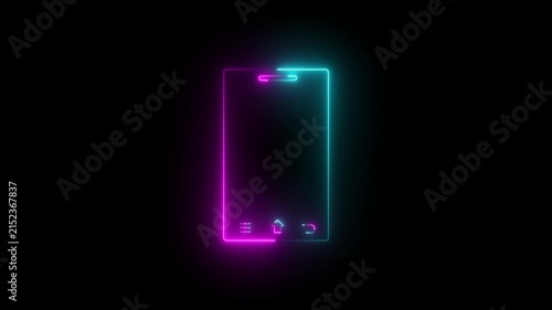 Glowing neon .Rotate mobile phone icon animation. Device rotation symbol on transparent background. Motion graphics of smart phone concept. 4k