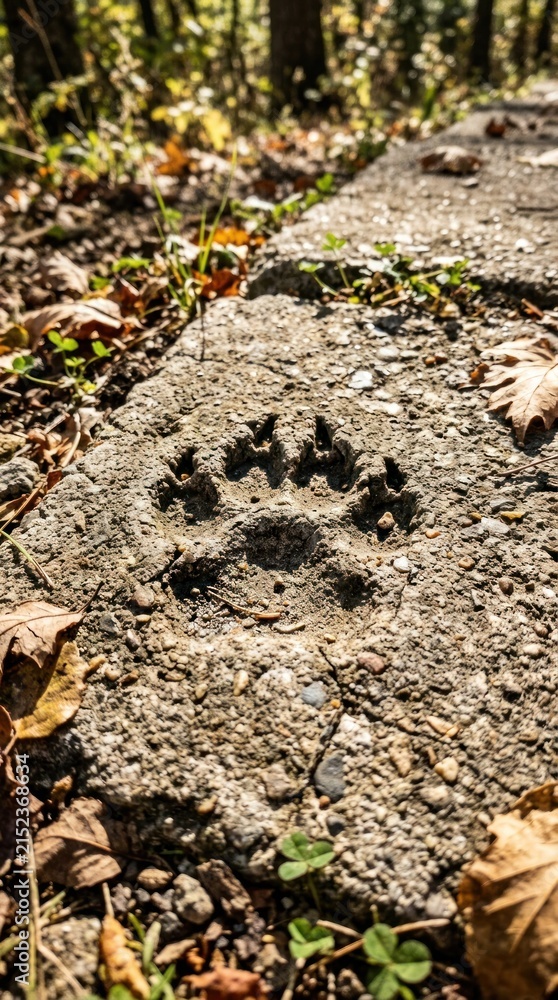 Obraz premium Closeup of a Wild Animal Paw Print on a Forest Path.