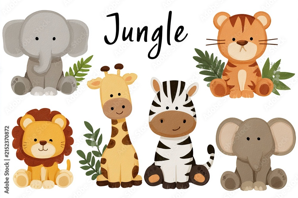Obraz premium jungle animal clipart with name labels
