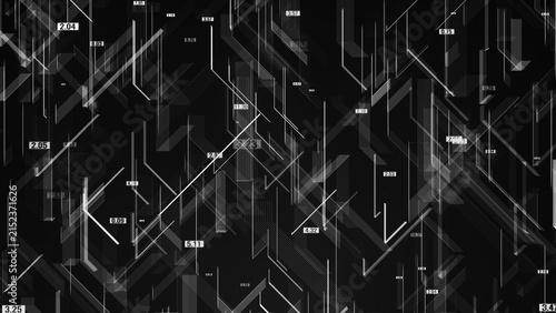 Fotografía An abstract visualization of digital data with black-and-white lines and numeric markers on a dark background