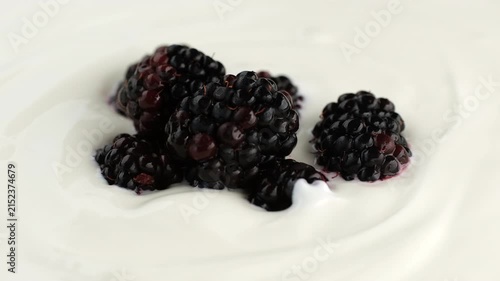 Healthy protein snack Yogurt with fresh blackberries, rotation