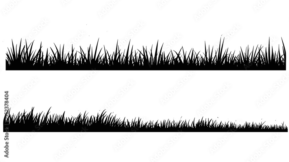 Naklejka premium Long grass silhouette horizontal border vector illustration set