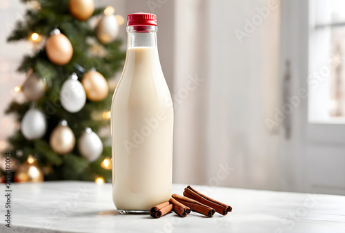Traditional eggnog in a gla...