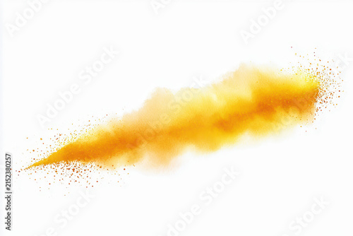 Orange powder dust cloud explosion abstract white background texture spray burst with scattered particle and soft gradient
