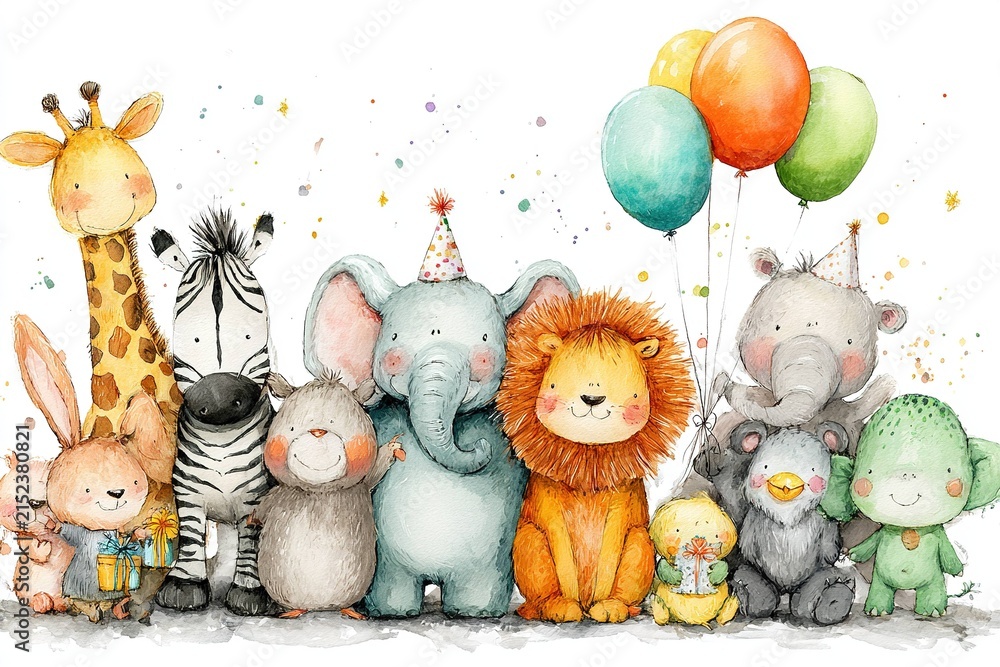 Naklejka premium cheerful animal clipart for birthday cards