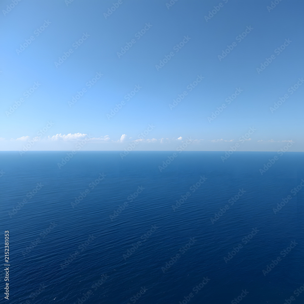 Fototapeta premium Minimalist Deep Blue Ocean Horizon Under a Clear Blue Sky, Clean Seamless Seascape with Calm Symmetrical Composition