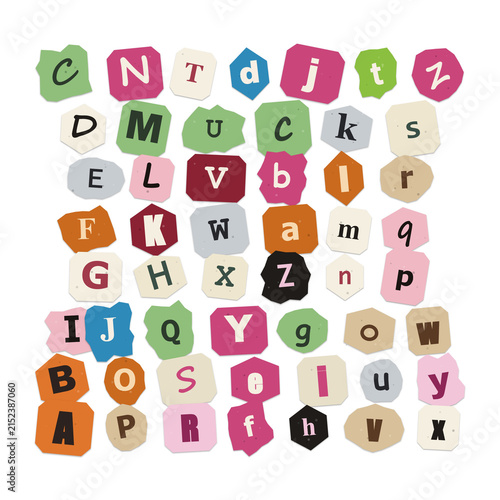 Fotografie Colorful alphabet letters with fun shapes and playful design isolated on transpa