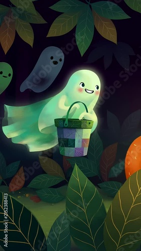 Whimsical Ghost Illustration with Patchwork Apron