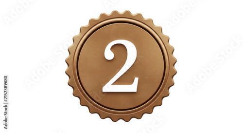 Bronze medal with number two isolated on transparent background