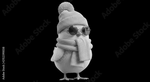 Cute cartoon bird wearing winter accessories