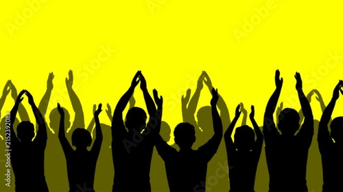 Silhouette video of a crowd of people at a club concert or sporting event, isolated on an Alpha matte background.