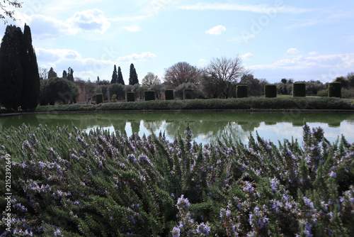 Fotografía Grande vasca d'acqua del Pecile a Villa Adriana circondata da siepi curate e alt