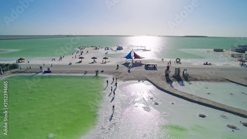 Aerial View of Ten-Thousand-Zhang Salt Bridge in Qarhan Salt Lake: Pure Emerald Water, White Salt Causeway and Sunlight in Qinghai