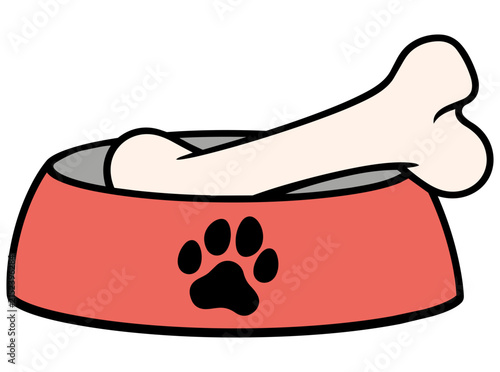 Cute Dog Food Bowl with Bone Illustration