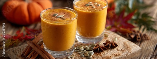 natural smoothie made from yellow pumpkin. Generative AI,
