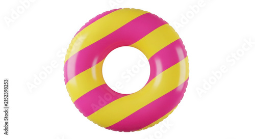 Yellow and pink striped inflatable swim ring isolated on transparent background