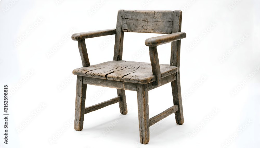 Fototapeta premium Rustic Wooden Armchair Isolated on White Background