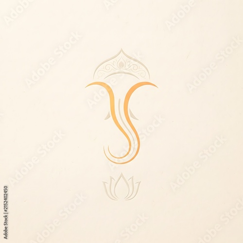 Minimalist lord ganesha line art icon with soft beige color background.
