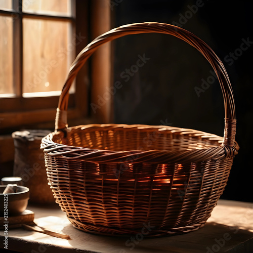 Empty woven wicker basket w...