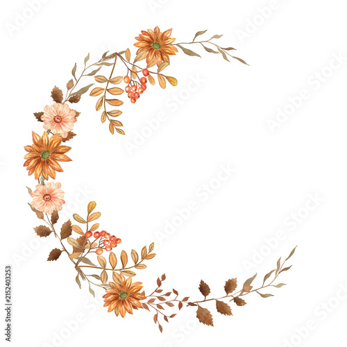 Watercolor Autumn Floral Crescent Wreath
