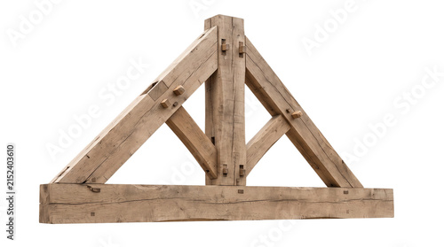 Rustic timber king post truss isolated on transparent background png