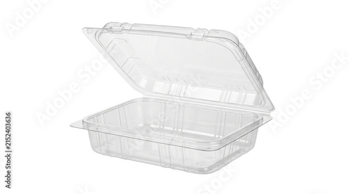 Open plastic clamshell food container isolated on transparent background png