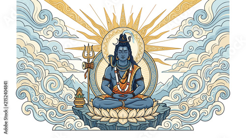 Foto Meditating Deity with Sunburst and Clouds