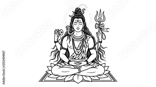 Принти на полотні Meditating Deity with Trident, Stylized Illustration