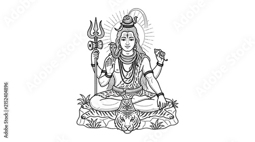 Bild auf Leinwand Seated Deity with Trident and Serpent Illustration