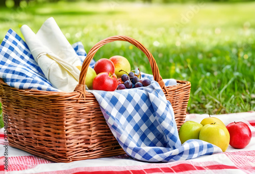 Wicker picnic basket filled...