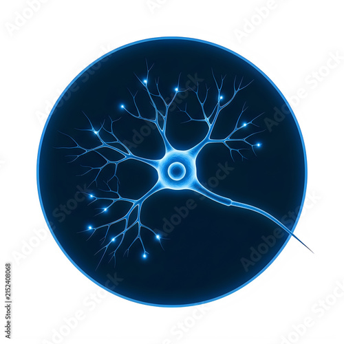Glowing blue neuron cell icon isolated on white background